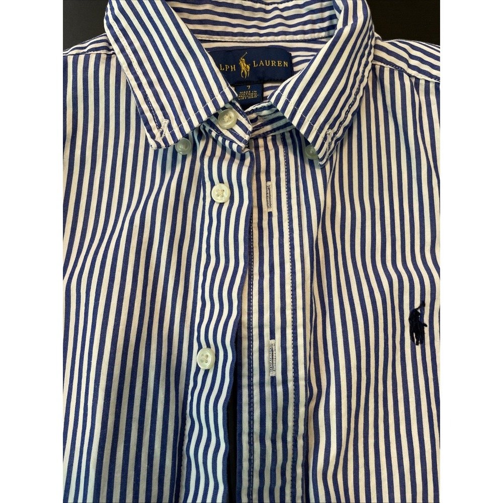 Ralph Lauren Polo Boys Size 7 Blue White Striped Button Down Shirt